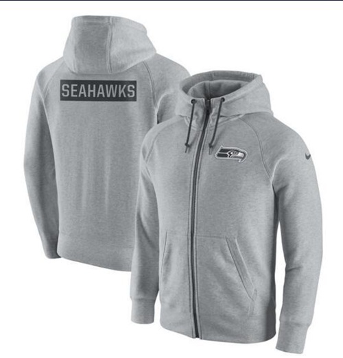 Men's Seattle Seahawks Nike Ash Gridiron Gray 2.0 Full-Zip Hoodie - Click Image to Close